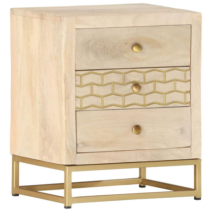 Table De Chevet Doré 40 X 30 X 50 Cm Bois De Manguier Massif
