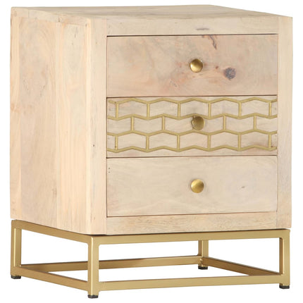 Table De Chevet Doré 40 X 30 X 50 Cm Bois De Manguier Massif