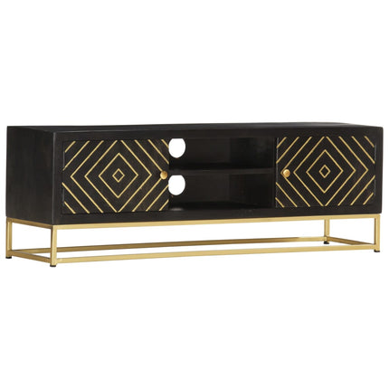 Meuble Tv Noir Et Doré 120 X 30 X 40 Cm Bois Massif De Manguier