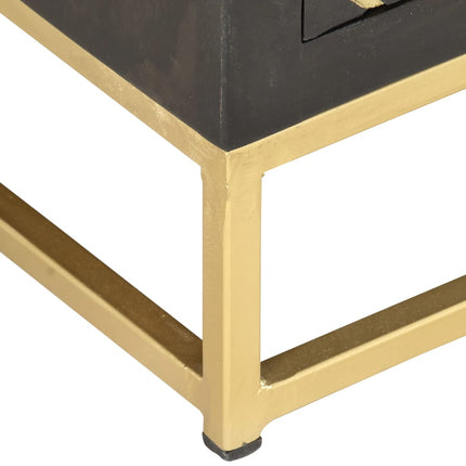 Meuble Tv Noir Et Doré 120 X 30 X 40 Cm Bois Massif De Manguier