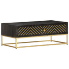 Table Basse Noir Et Doré 90X50X35 Cm Bois Solide De Manguier