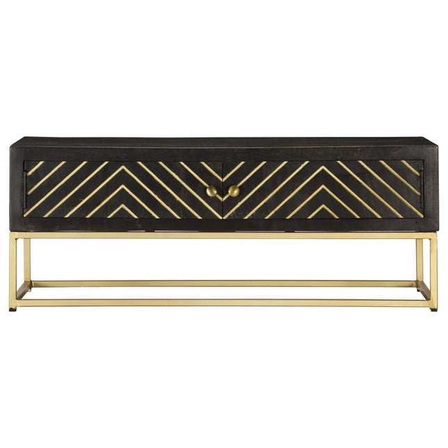 Table Basse Noir Et Doré 90X50X35 Cm Bois Solide De Manguier