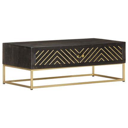 Table Basse Noir Et Doré 90X50X35 Cm Bois Solide De Manguier