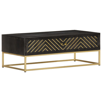 Table Basse Noir Et Doré 90X50X35 Cm Bois Solide De Manguier