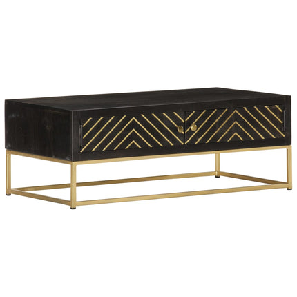 Table Basse Noir Et Doré 90X50X35 Cm Bois Solide De Manguier