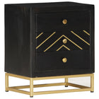 Table De Chevet Noir Et Doré 40X30X50Cm Bois De Manguier Massif