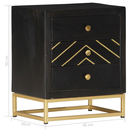 Table De Chevet Noir Et Doré 40X30X50Cm Bois De Manguier Massif