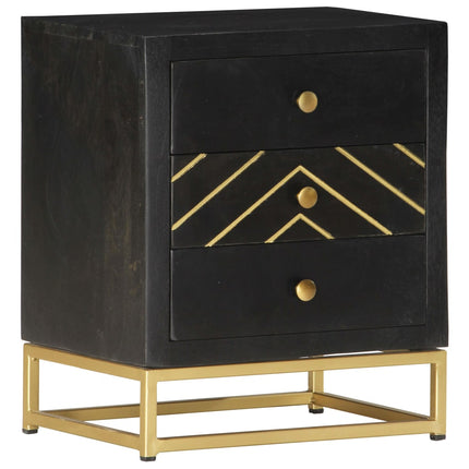 Table De Chevet Noir Et Doré 40X30X50Cm Bois De Manguier Massif