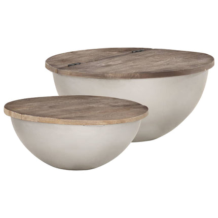 Table Basse Forme De Bol Avec Base En Acier Bois Recyclé