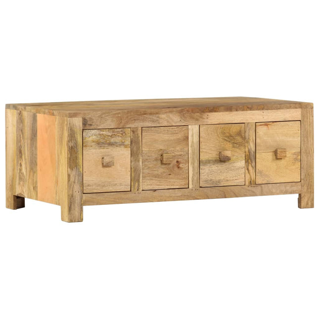 Table Basse Avec 4 Tiroirs 90X50X35 Cm Bois Solide De Manguier