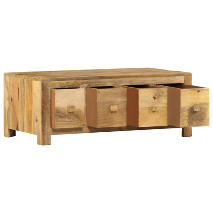 Table Basse Avec 4 Tiroirs 90X50X35 Cm Bois Solide De Manguier