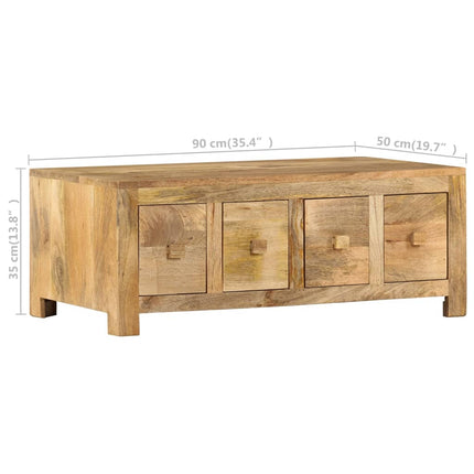 Table Basse Avec 4 Tiroirs 90X50X35 Cm Bois Solide De Manguier