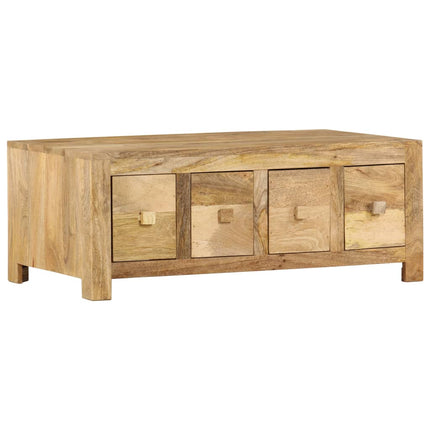 Table Basse Avec 4 Tiroirs 90X50X35 Cm Bois Solide De Manguier