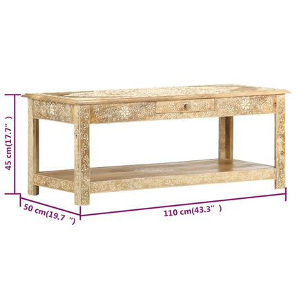 Table Basse Peinte À Main 110X50X45 Cm Bois De Manguier Massif