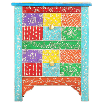 Table De Chevet Peinte À La Main 40X30X50 Cm Bois De Manguier