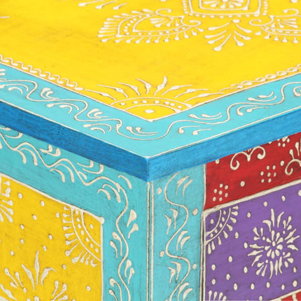 Table De Chevet Peinte À La Main 40X30X50 Cm Bois De Manguier
