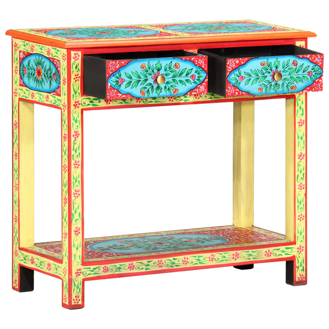 Table Console Peinte À La Main 80X35X75 Cm Bois De Manguier