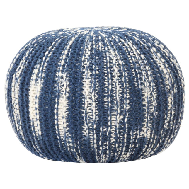 Pouf Tricoté À La Main Et Blanc 50 X 35 Cm Laine