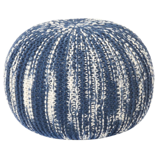 Pouf Tricoté À La Main Et Blanc 50 X 35 Cm Laine