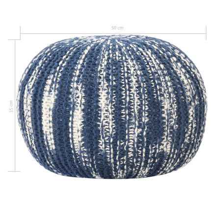 Pouf Tricoté À La Main Et Blanc 50 X 35 Cm Laine