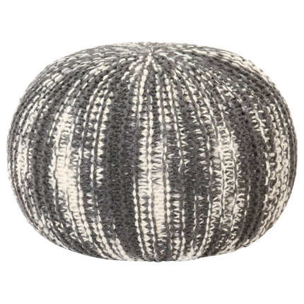 Pouf Tricoté À La Main Et Blanc 50 X 35 Cm Laine