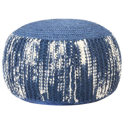 Pouf Tricoté À La Main Et Blanc 50 X 35 Cm Laine