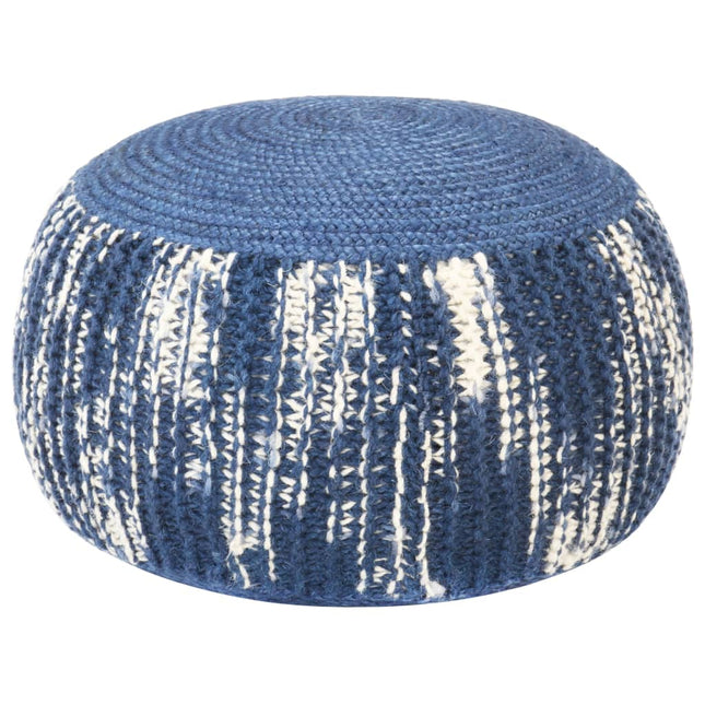 Pouf Tricoté À La Main Et Blanc 50 X 35 Cm Laine