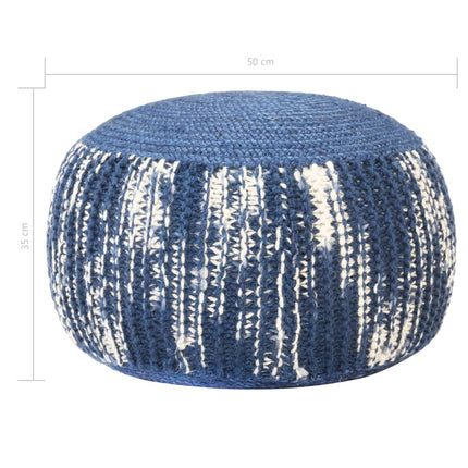 Pouf Tricoté À La Main Et Blanc 50 X 35 Cm Laine