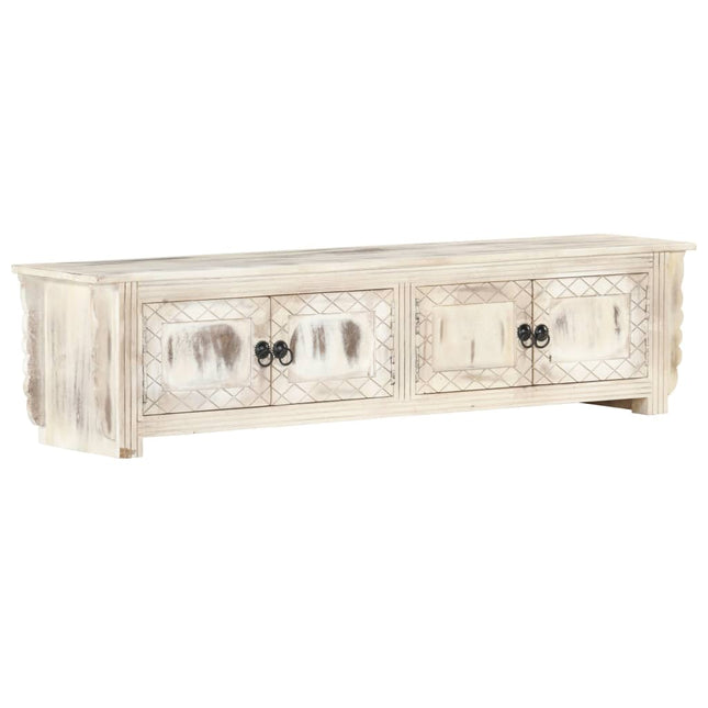 Meuble Tv Blanc 140X30X35 Cm Bois Massif De Manguier