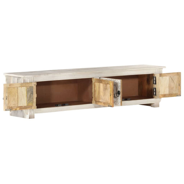 Meuble Tv Blanc 140X30X35 Cm Bois Massif De Manguier
