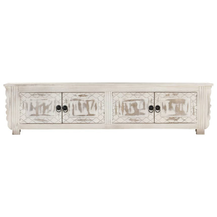 Meuble Tv Blanc 140X30X35 Cm Bois Massif De Manguier