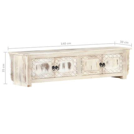 Meuble Tv Blanc 140X30X35 Cm Bois Massif De Manguier