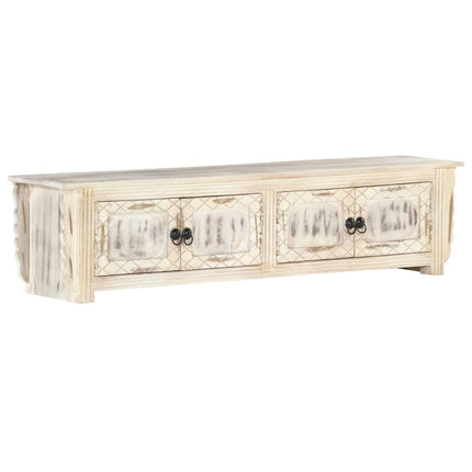 Meuble Tv Blanc 140X30X35 Cm Bois Massif De Manguier