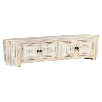 Meuble Tv Blanc 140X30X35 Cm Bois Massif De Manguier