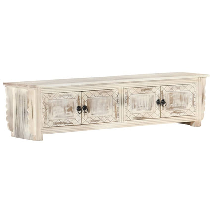 Meuble Tv Blanc 140X30X35 Cm Bois Massif De Manguier