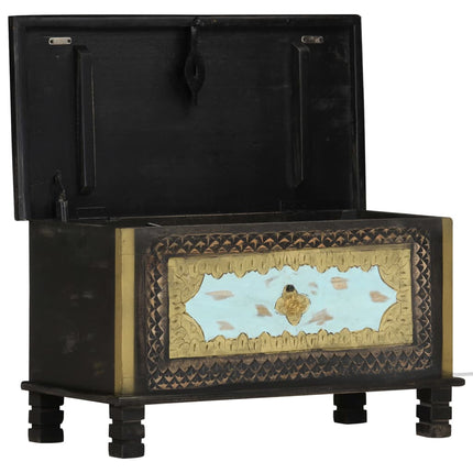 Coffre De Rangement Noir 80X40X45 Cm Bois De Manguier Massif