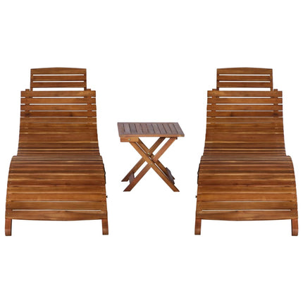 Chaise Longue Avec Table À Thé 3 Pcs Bois D'acacia Massif