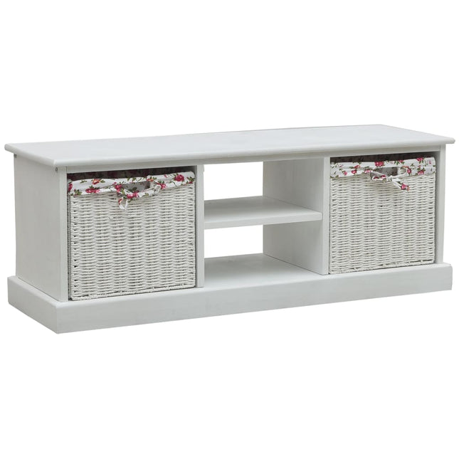 Meuble Tv Avec 2 Paniers Blanc Bois