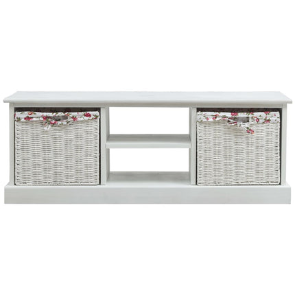 Meuble Tv Avec 2 Paniers Blanc Bois