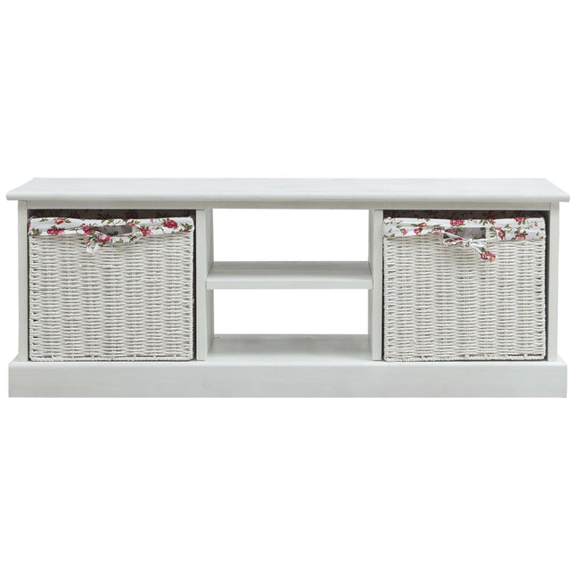 Meuble Tv Avec 2 Paniers Blanc Bois