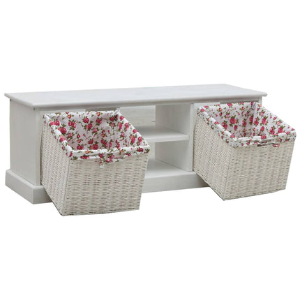 Meuble Tv Avec 2 Paniers Blanc Bois