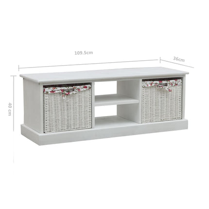 Meuble Tv Avec 2 Paniers Blanc Bois