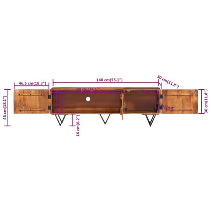 Meuble Tv 140X30X46 Cm Bois Massif De Manguier