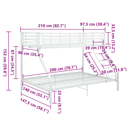 Cadre De Lit Superposé Sans Matelas 140X200 Cm/90X200 Cm