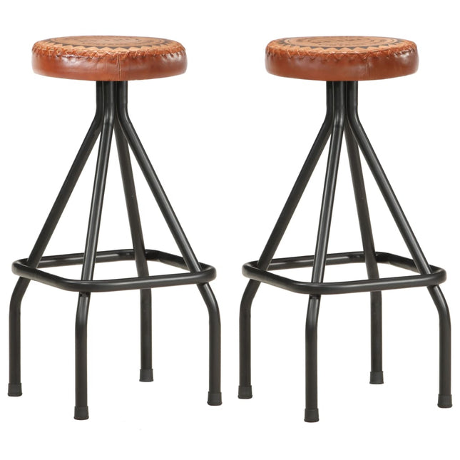 Tabourets De Bar Lot De 2 Cuir Véritable Et Toile
