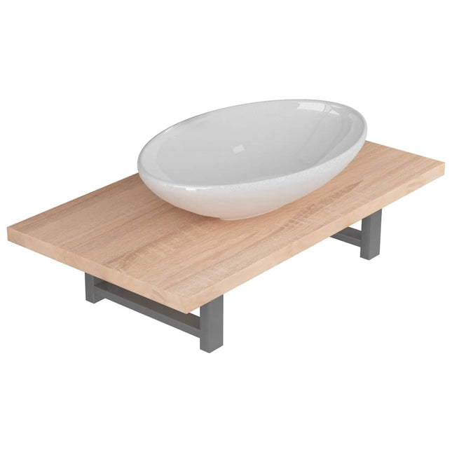 Meuble De Salle De Bain En Deux Pièces Céramique Chêne