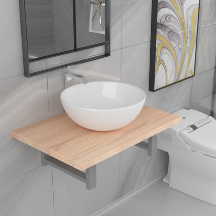 Meuble De Salle De Bain En Deux Pièces Céramique Chêne
