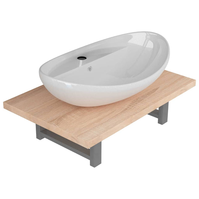 Meuble De Salle De Bain En Deux Pièces Céramique Chêne