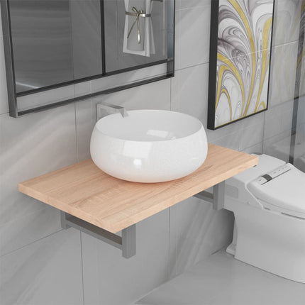 Meuble De Salle De Bain En Deux Pièces Céramique Chêne