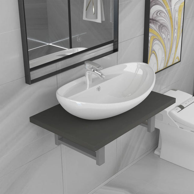 Meuble De Salle De Bain En Deux Pièces Céramique Chêne
